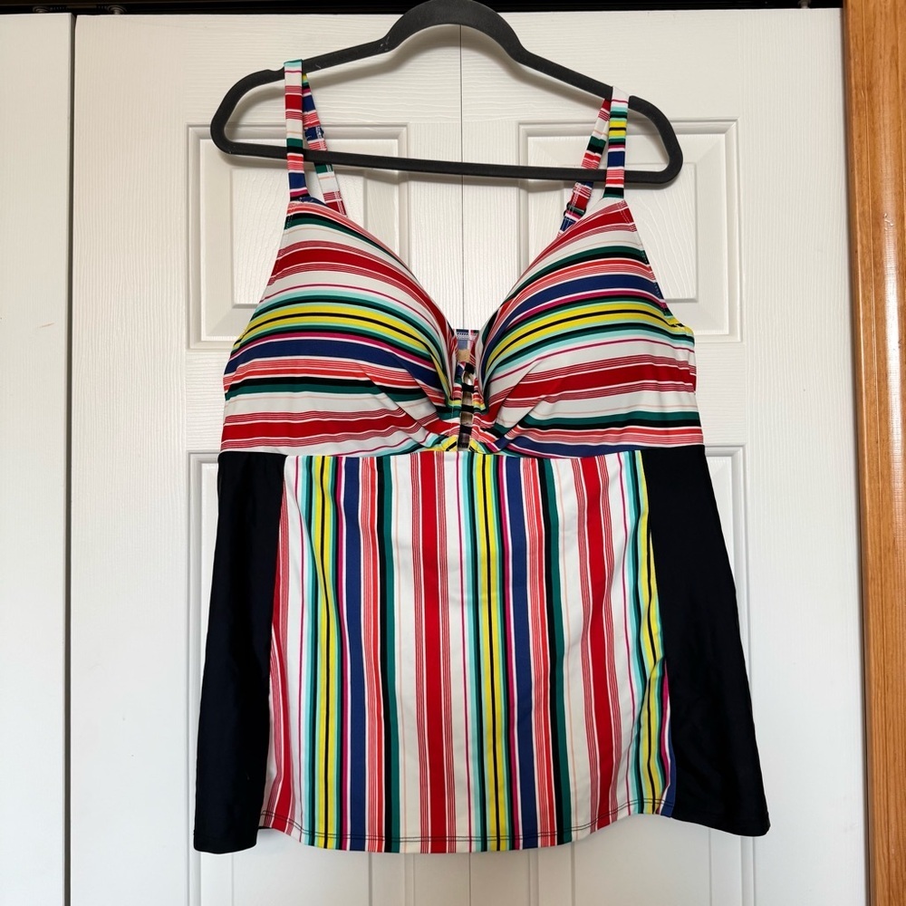 Cacique for Lane Bryant Pink Striped Underwire Full Coverage Tankini Top